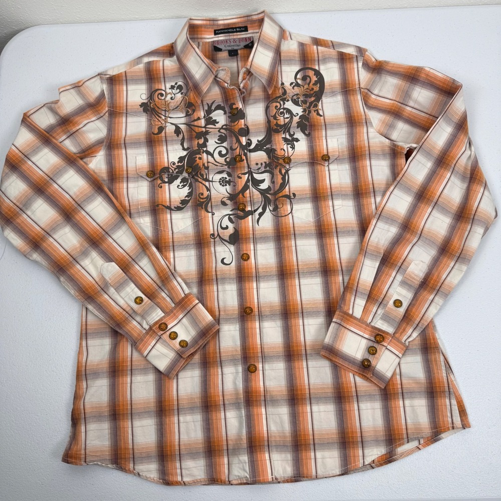 Vtg 90s Brooks & Dunn Panhandle Slim‎ Women's L Western Pearl Snap Shirt Plaid - Picture 6 of 9